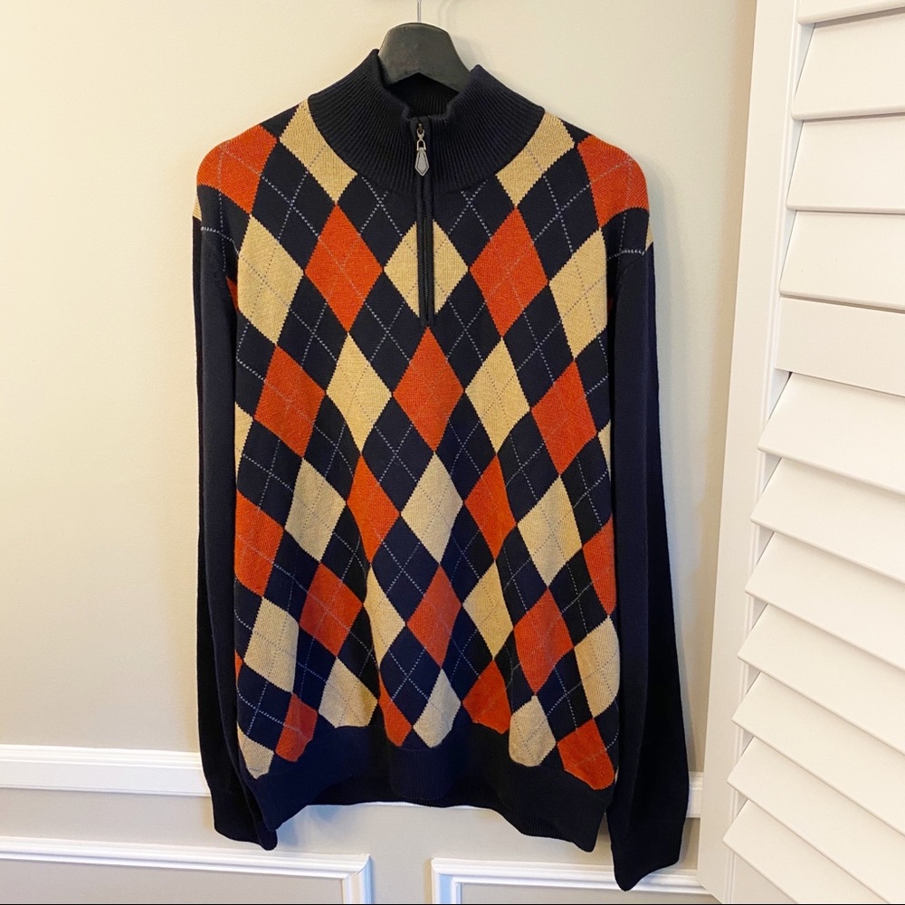 Brooks Brothers Argyle 1/4 Zip Merino Wool XL